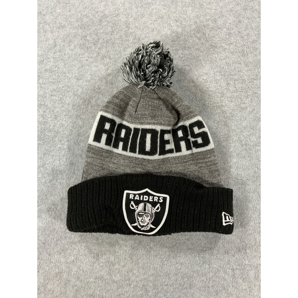 New Era Las Vegas Raiders NFL Knit Beanie Pom Hat Black Grey One Size